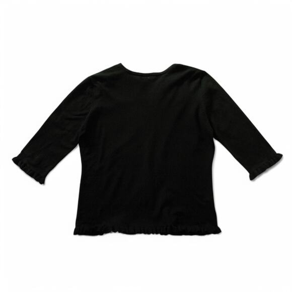 Anna Gray Sweater Open Front with 3/4 Sleeves Black Ruffle Trim 38 Inch Bust - Picture 7 of 8